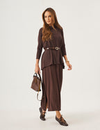 Conjunto Vestido Clara Marrom e Blusa Gola Boba Marrom