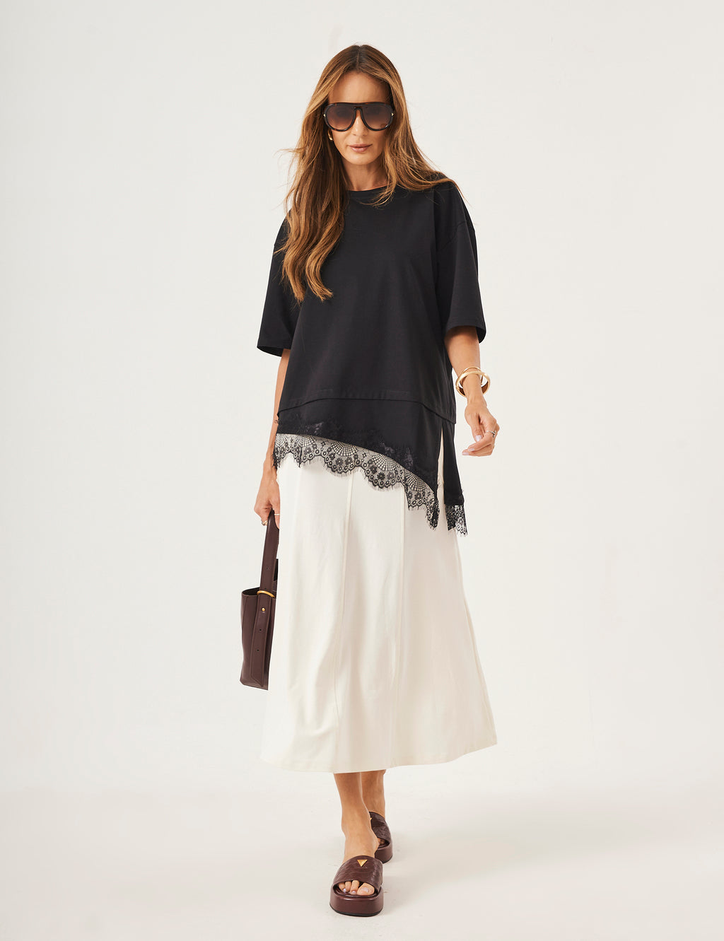 Conjunto Blusa Chiara Preta e Saia Alessia Off white