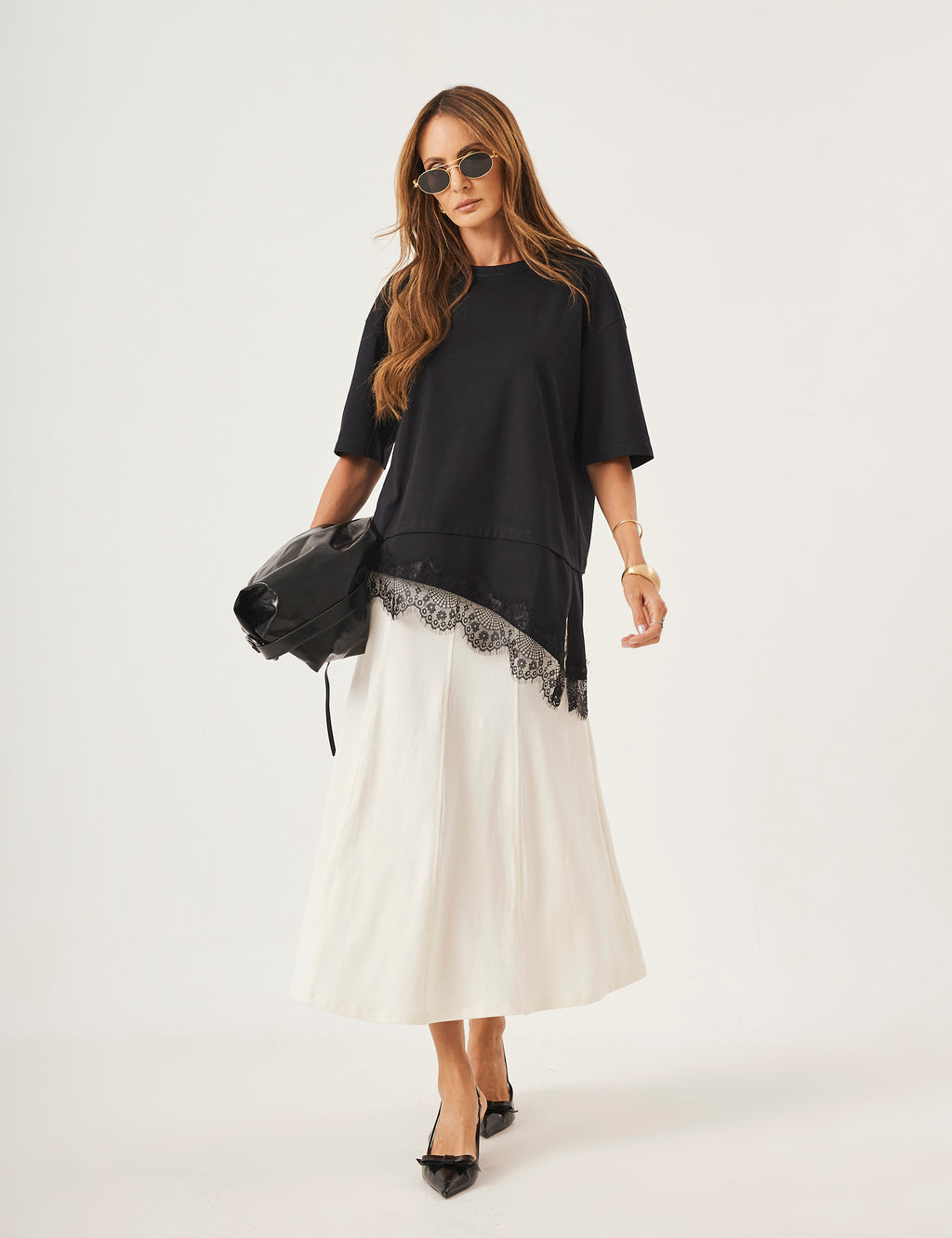Conjunto Blusa Chiara Preta e Saia Alessia Off white