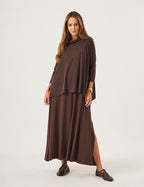 Conjunto Vestido Clara Marrom e Blusa Gola Boba Marrom