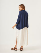 Conjunto Vestido Clara Off e Blusa Gola Boba Azul Marinho
