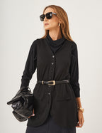 Conjunto Blusa Panamá Preta, Colete Aurora Preto e Saia Alessia Preta