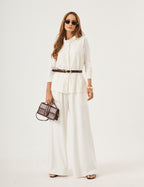 Conjunto Blusa Gola Boba Off, Colete Melanie Off e Calça Panamá Off White