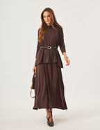 Conjunto Vestido Clara Marrom e Blusa Gola Boba Marrom