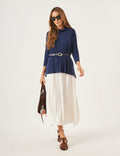 Conjunto Vestido Clara Off e Blusa Gola Boba Azul Marinho