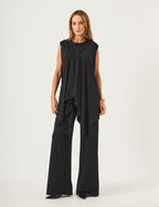 Conjunto Blusa Fendas Preta, Colete Kimono Preto e Calça Panamá Preta