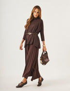 Conjunto Vestido Clara Marrom e Blusa Gola Boba Marrom