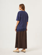 Conjunto Blusa Chiara Marinho e Vestido Charlotte Marrom (Efeito saia)