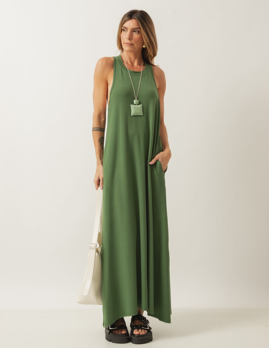 Vestido Nadador Santorini verde militar