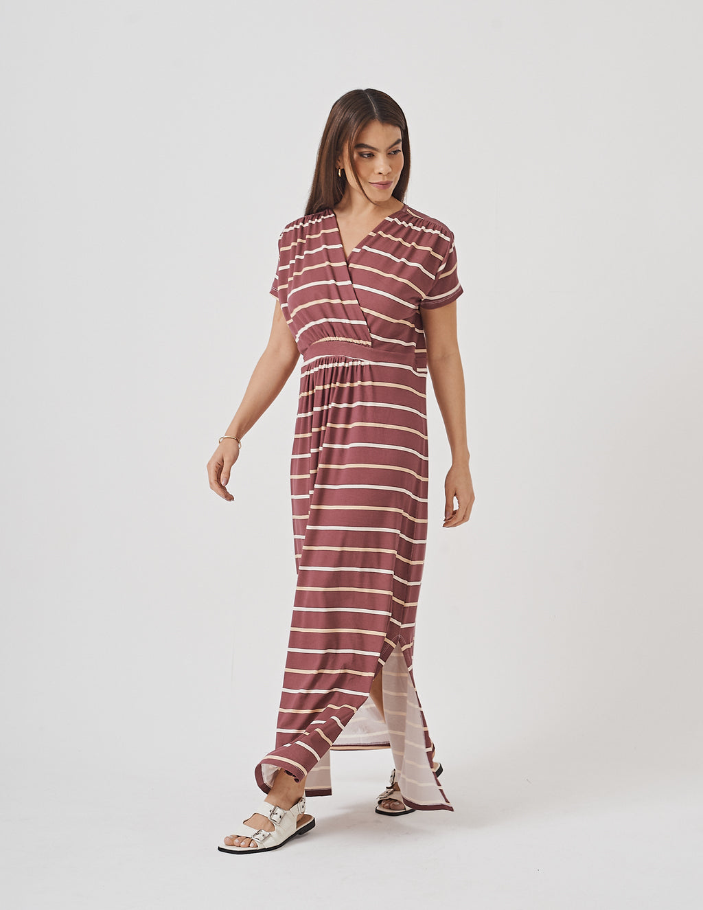 Vestido Claudia Listrado Bordo