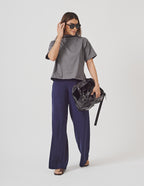 Conjunto Blusa Mônaco Mescla e Calça Panama Azul Marinho