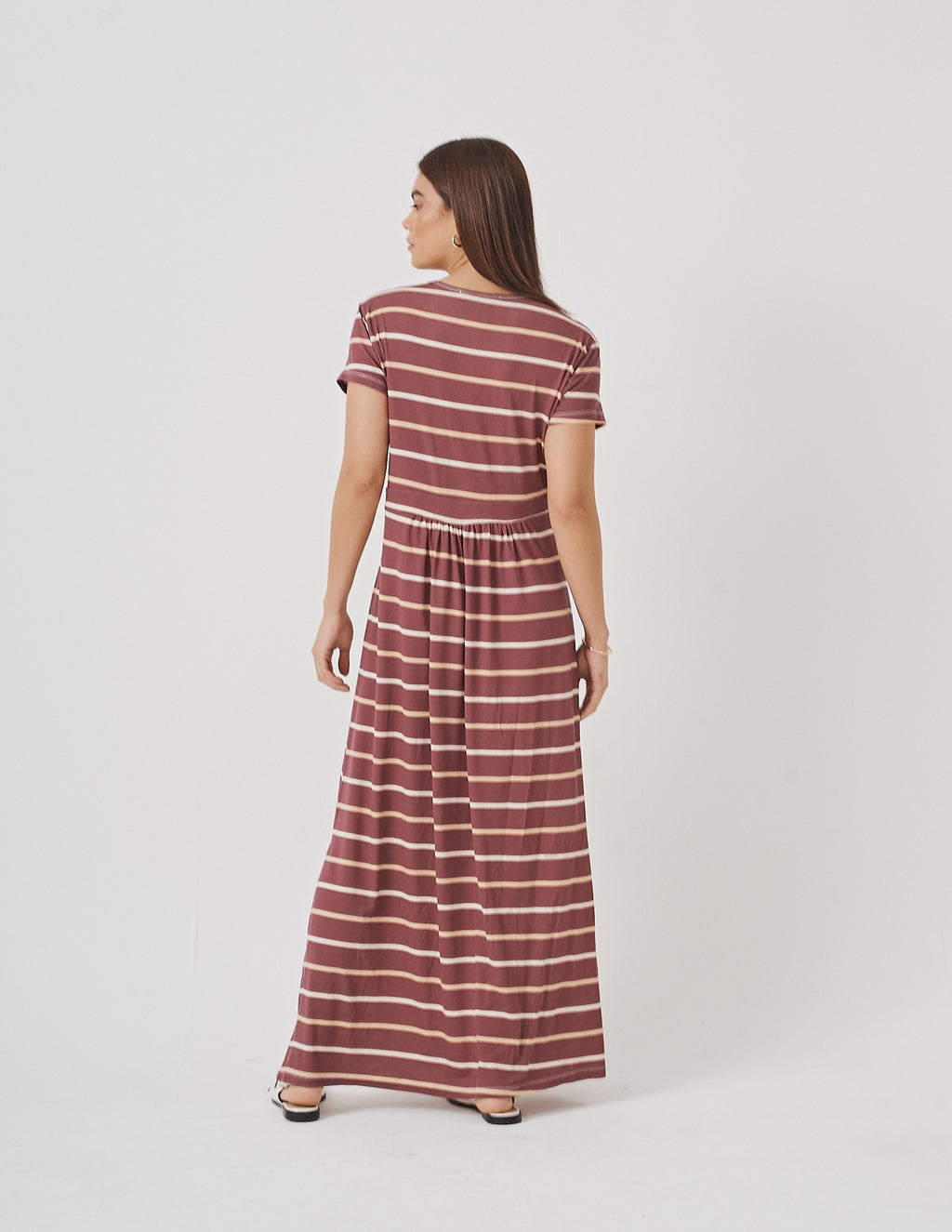 Vestido Claudia Listrado Bordo