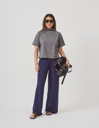 Conjunto Blusa Mônaco Mescla e Calça Panama Azul Marinho