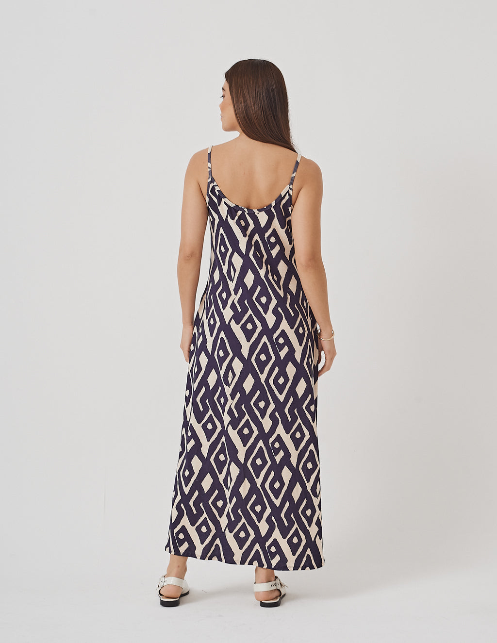 Vestido Luciana Estampado Azul e bege