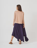 Conjunto Blusa Elba Bege e Saia Eloá Azul Marinho