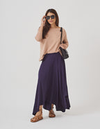 Conjunto Blusa Elba Bege e Saia Eloá Azul Marinho