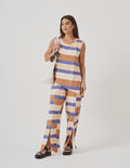 Conjunto Florence Listras Azul e Bege