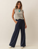 Calça Pantalona Panama Azul Marinho