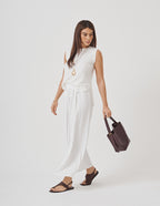 Calça Pantalona Cropped Vera em Malha Canelada Off white