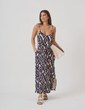 Vestido Luciana Estampado Azul e bege
