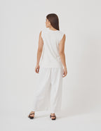 Calça Pantalona Cropped Vera em Malha Canelada Off white