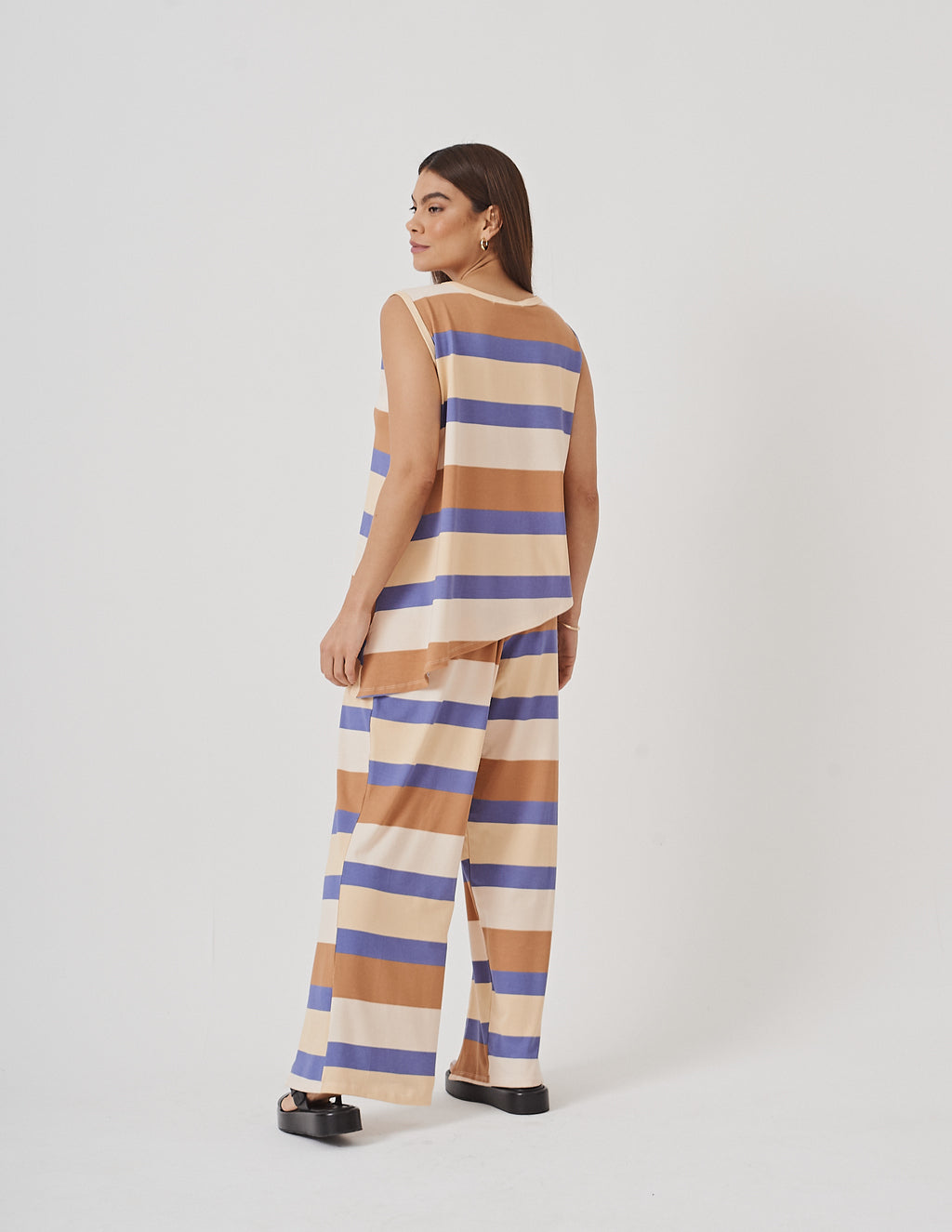 Conjunto Florence Listras Azul e Bege
