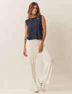 Conjunto Regata Fendas Azul Marinho e Calça Cargo Safira Off White