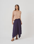 Conjunto Blusa Elba Bege e Saia Eloá Azul Marinho