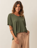 Conjunto Blusa Maria Verde e Calça Kimono Bege