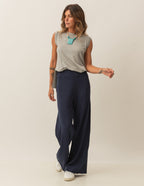 Calça Pantalona Panama Azul Marinho