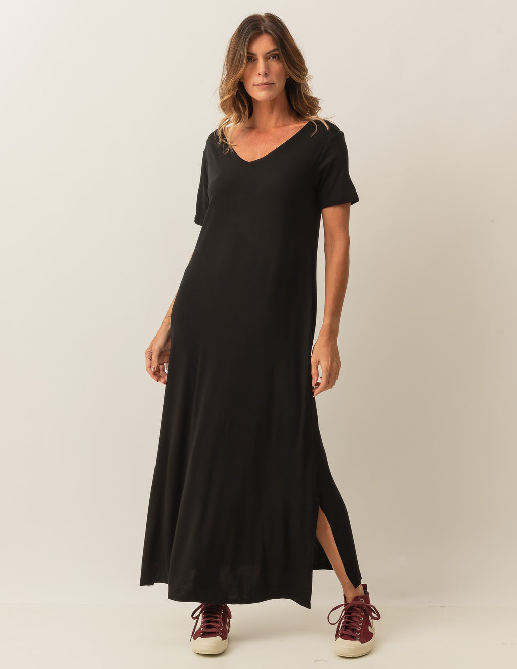VESTIDO LONGO COM BOLSO PRETO