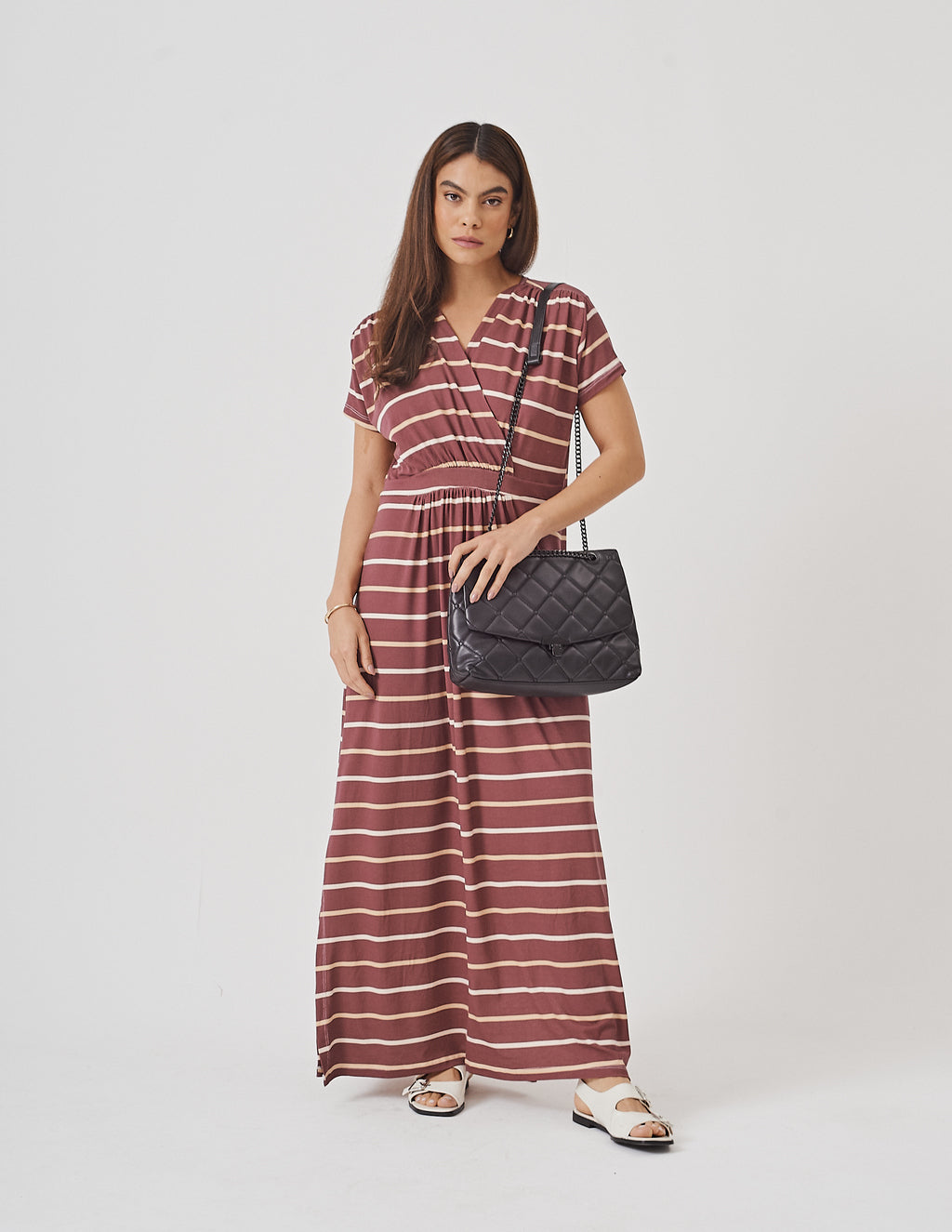 Vestido Claudia Listrado Bordo