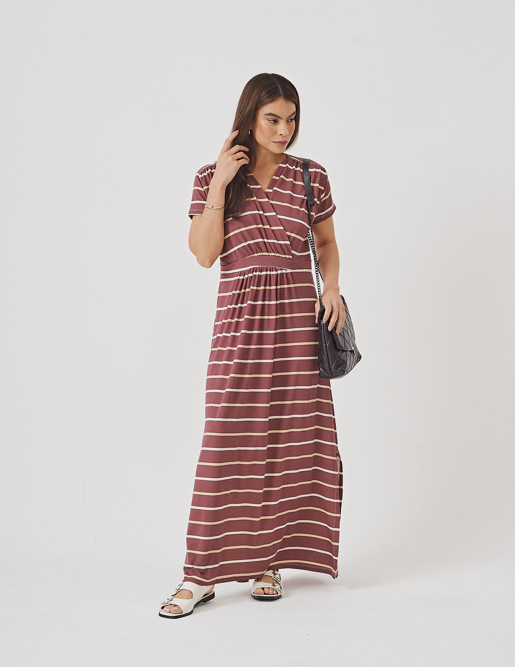 Vestido Claudia Listrado Bordo