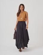 Conjunto Blusa Regata Fendas Caramelo e Saia Eloá Preta