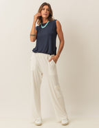 Conjunto Regata Fendas Azul Marinho e Calça Cargo Safira Off White