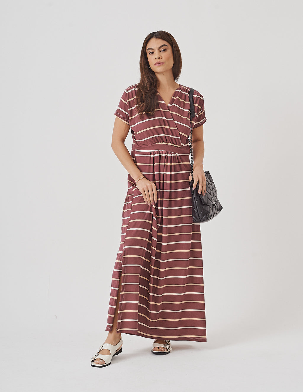 Vestido Claudia Listrado Bordo