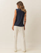 Conjunto Regata Fendas Azul Marinho e Calça Cargo Safira Off White