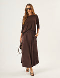 Conjunto Blusa Eva Marrom com Saia Midi Emma Marrom