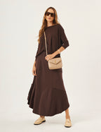 Conjunto Blusa Eva Marrom com Saia Midi Emma Marrom