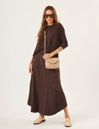 Conjunto Blusa Eva Marrom com Saia Midi Emma Marrom