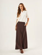 Conjunto Blusa Ravenna Off White com Saia Melanie Marrom