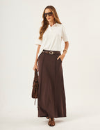 Conjunto Blusa Ravenna Off White com Saia Melanie Marrom