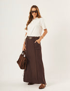 Conjunto Blusa Ravenna Off White com Saia Melanie Marrom