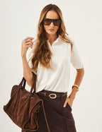 Conjunto Blusa Ravenna Off White com Saia Melanie Marrom