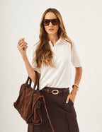 Conjunto Blusa Ravenna Off White com Saia Melanie Marrom
