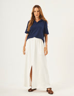 Conjunto Blusa Ravenna Azul Marinho com Saia Valença Off white