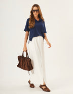 Conjunto Blusa Ravenna Azul Marinho com Saia Valença Off white