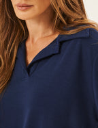 Conjunto Blusa Ravenna Azul Marinho com Saia Valença Off white