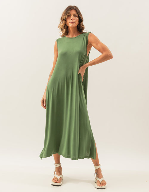 Vestido Longo Clara Verde Militar