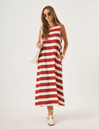 Vestido Clara Listrado Vermelho